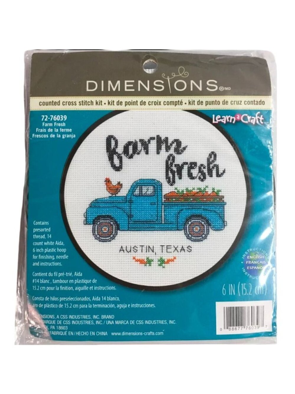 Dimensions Learn Craft Counted Cross Stitch Kit Farm Fresh 72-75819 with Hoop